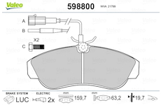 Sada brzdových destiček, kotoučová brzda VALEO 598800