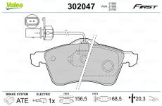 Sada brzdových destiček, kotoučová brzda VALEO 302047