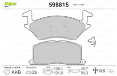 Sada brzdových destiček, kotoučová brzda VALEO 598815