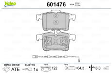 Sada brzdových destiček, kotoučová brzda VALEO 601476