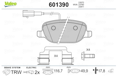 Sada brzdových destiček, kotoučová brzda VALEO 601390