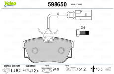 Sada brzdových platničiek kotúčovej brzdy VALEO 598650
