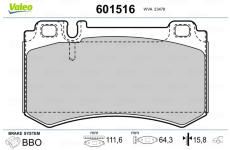 Sada brzdových destiček, kotoučová brzda VALEO 601516