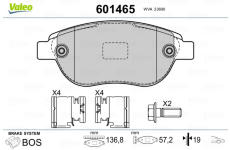 Sada brzdových destiček, kotoučová brzda VALEO 601465