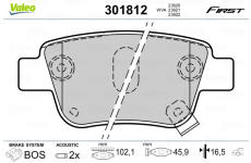 Sada brzdových destiček, kotoučová brzda VALEO 301812