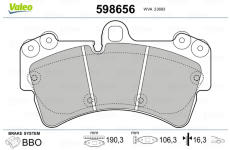 Sada brzdových destiček, kotoučová brzda VALEO 598656