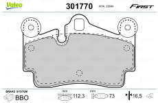 Sada brzdových destiček, kotoučová brzda VALEO 301770
