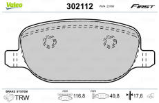 Sada brzdových destiček, kotoučová brzda VALEO 302112