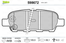 Sada brzdových destiček, kotoučová brzda VALEO 598672