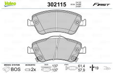 Sada brzdových destiček, kotoučová brzda VALEO 302115