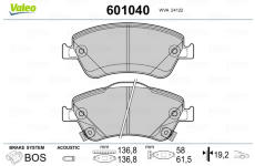 Sada brzdových destiček, kotoučová brzda VALEO 601040