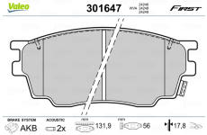 Sada brzdových destiček, kotoučová brzda VALEO 301647