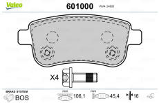 Sada brzdových destiček, kotoučová brzda VALEO 601000