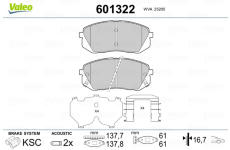 Sada brzdových destiček, kotoučová brzda VALEO 601322