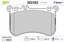 Sada brzdových destiček, kotoučová brzda VALEO 302302