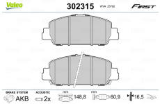 Sada brzdových destiček, kotoučová brzda VALEO 302315
