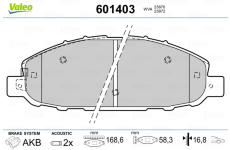 Sada brzdových destiček, kotoučová brzda VALEO 601403