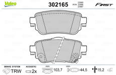Sada brzdových destiček, kotoučová brzda VALEO 302165