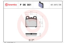 Sada brzdových destiček, kotoučová brzda BREMBO P 06 001