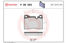 Sada brzdových destiček, kotoučová brzda BREMBO P 06 003