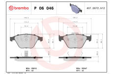 Sada brzdových destiček, kotoučová brzda BREMBO P 06 046