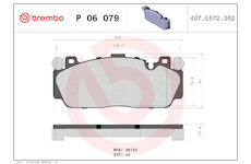 Sada brzdových destiček, kotoučová brzda BREMBO P 06 079