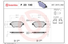 Sada brzdových destiček, kotoučová brzda BREMBO P 23 140