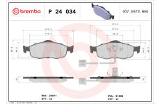 Sada brzdových destiček, kotoučová brzda BREMBO P 24 034