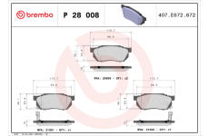 Sada brzdových destiček, kotoučová brzda BREMBO P 28 008