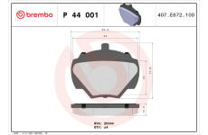 Sada brzdových destiček, kotoučová brzda BREMBO P 44 001