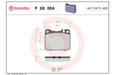 Sada brzdových destiček, kotoučová brzda BREMBO P 50 004