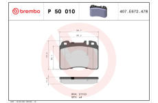 Sada brzdových destiček, kotoučová brzda BREMBO P 50 010