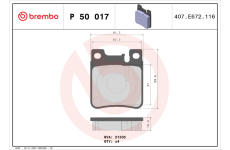 Sada brzdových destiček, kotoučová brzda BREMBO P 50 017