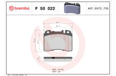 Sada brzdových destiček, kotoučová brzda BREMBO P 50 022