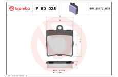 Sada brzdových destiček, kotoučová brzda BREMBO P 50 025