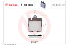 Sada brzdových destiček, kotoučová brzda BREMBO P 50 033