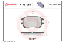 Sada brzdových destiček, kotoučová brzda BREMBO P 56 050
