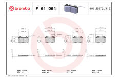 Sada brzdových destiček, kotoučová brzda BREMBO P 61 064