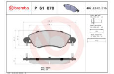 Sada brzdových destiček, kotoučová brzda BREMBO P 61 070