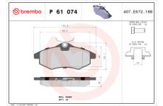 Sada brzdových destiček, kotoučová brzda BREMBO P 61 074