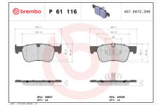 Sada brzdových destiček, kotoučová brzda BREMBO P 61 116