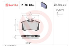 Sada brzdových destiček, kotoučová brzda BREMBO P 68 024