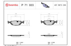 Sada brzdových destiček, kotoučová brzda BREMBO P 71 003