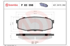 Sada brzdových destiček, kotoučová brzda BREMBO P 83 098