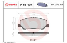 Sada brzdových destiček, kotoučová brzda BREMBO P 83 099