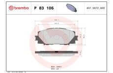 Sada brzdových destiček, kotoučová brzda BREMBO P 83 106