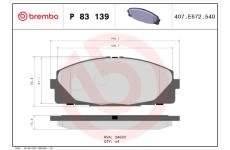 Sada brzdových destiček, kotoučová brzda BREMBO P 83 139