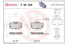 Sada brzdových destiček, kotoučová brzda BREMBO P 85 046