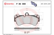 Sada brzdových destiček, kotoučová brzda BREMBO P 85 069