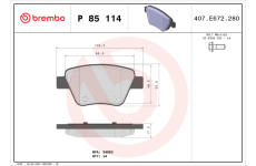 Sada brzdových destiček, kotoučová brzda BREMBO P 85 114